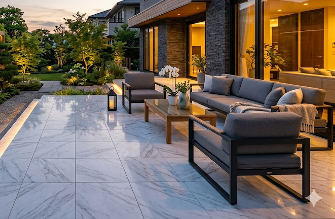 ホテルライクなタイルデッキ