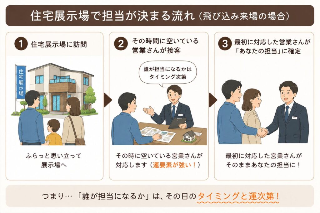住宅展示場で担当が決まる流れ