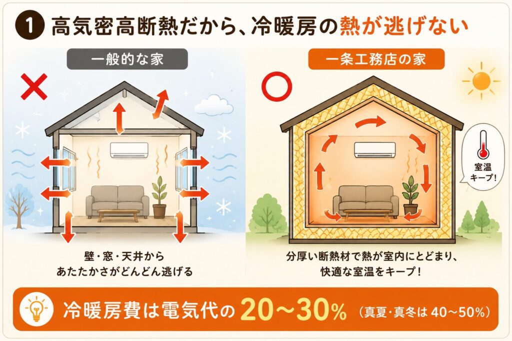 高気密高断熱だから冷暖房の熱が逃げない