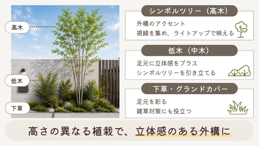 植栽は高さで立体感を出す