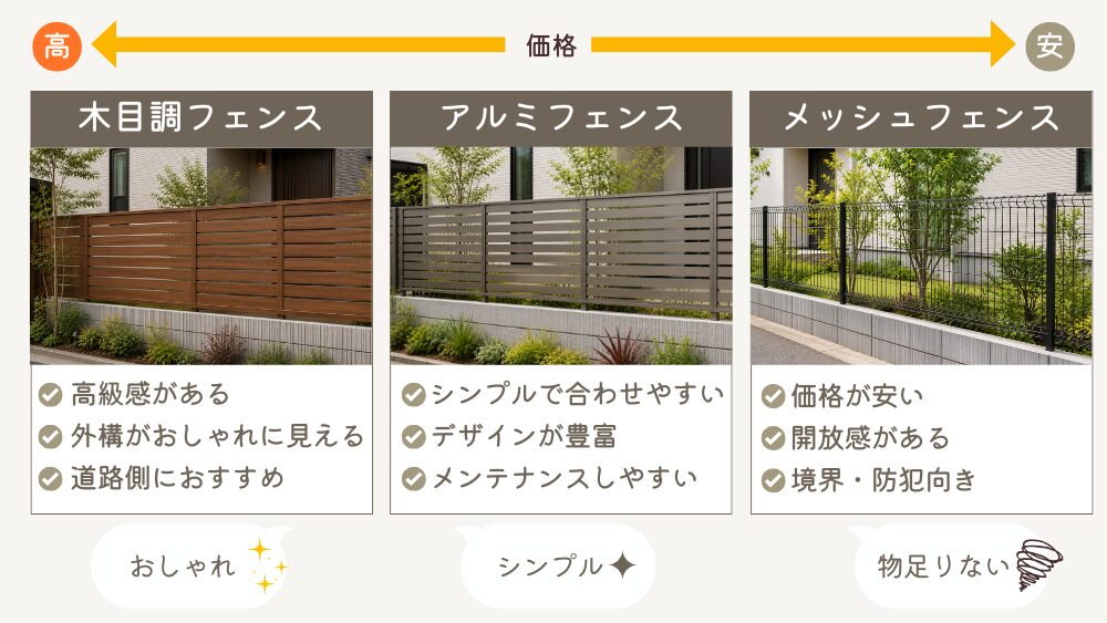 フェンスの種類と価格