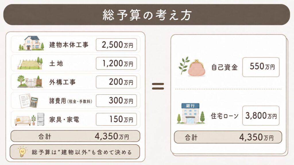 総予算の考え方・合計4350万円の場合