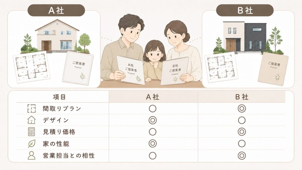ハウスメーカー・工務店を比較している家族