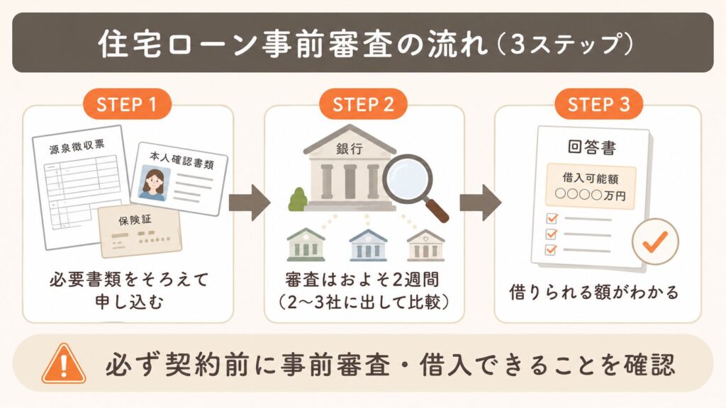 住宅ローン事前審査の流れ(3ステップ)