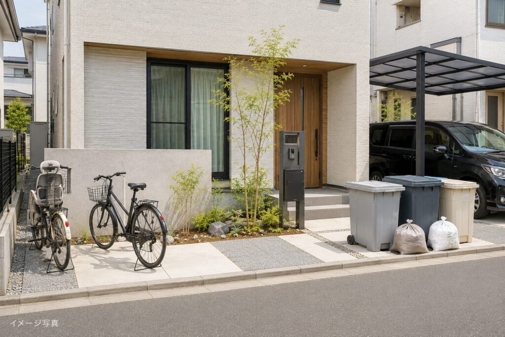 駐輪・ゴミ置き場を想定せず生活感が出る
